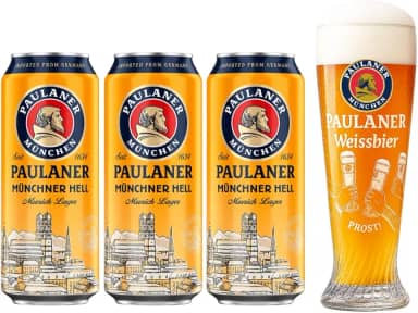 Kit 3 Cervejas Alemã Paulaner Munchner Hell Importado Lata 500ml + Copo Prost