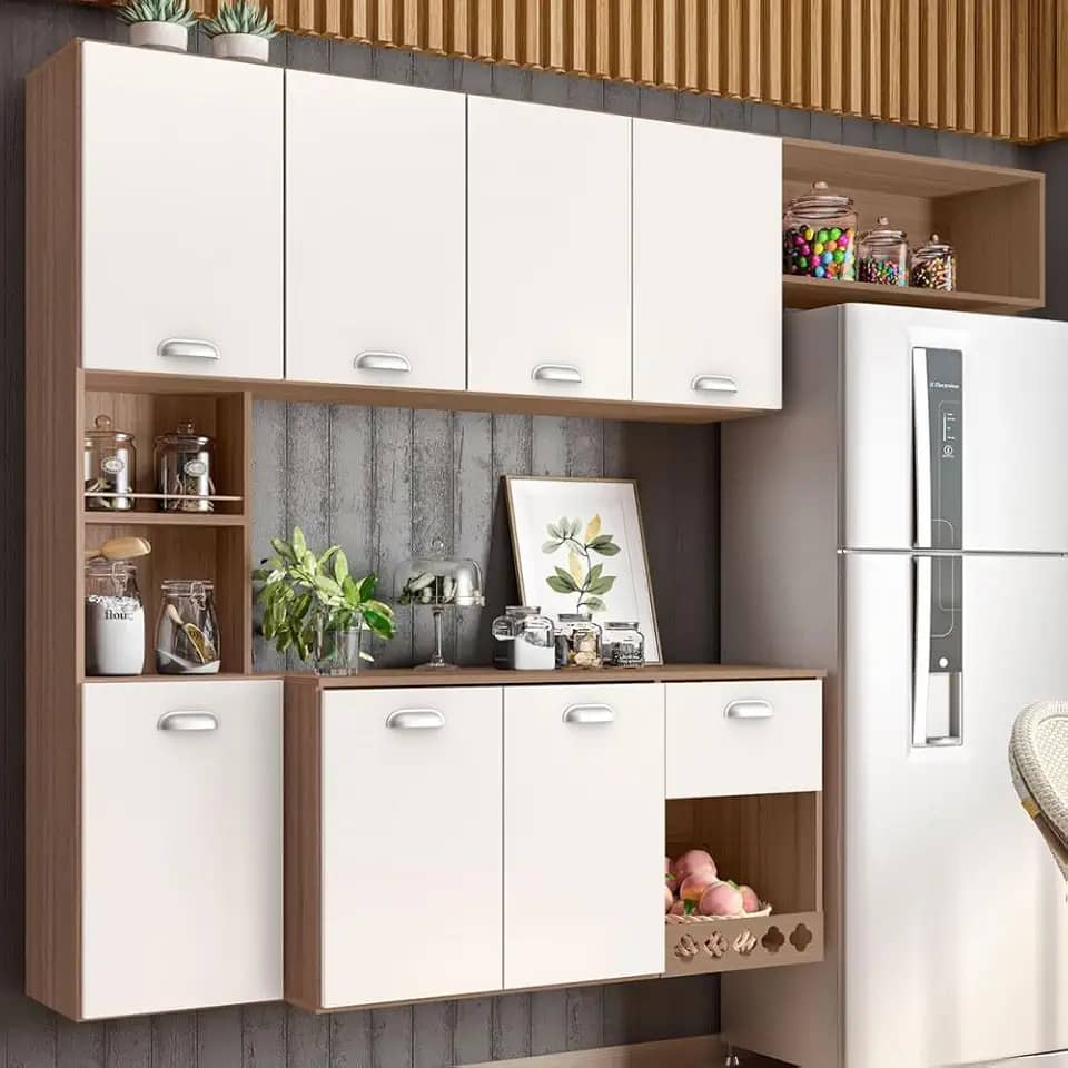 Armario Cozinha Suspensa 7 Portas e 1 Gaveta Mila Carvalho Oak/off White