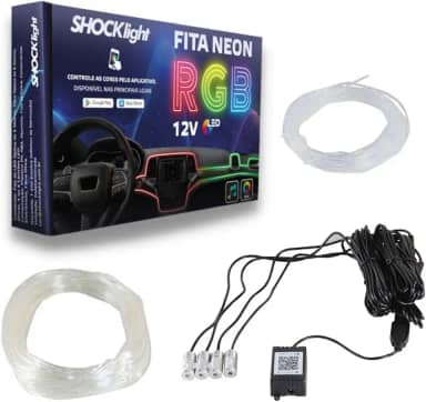 Fita Led Automotiva Neon Luz Interna RGB 4 Canhões Tubo Guia 6 Metros Mude Cor Pelo App Shocklight SL-FTRGB4