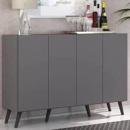Aparador Buffet 4 Portas com Pés Retrô Veneza Multimóveis Grafite/preto