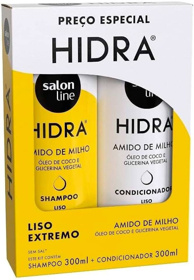 Salon Line, Kit Shampoo e Condicionador, Hidra Amido de Milho, Vegano - Cabelos Lisos e Ondulados, 300 ml cada