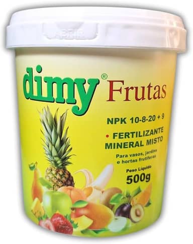 Dimy Frutas Fertilizante NPK 10-08-20 + 9, 500g, para Plantas Frutíferas
