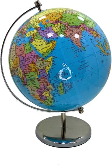 Globo Terrestre Decorativo Mabruk, Base Cromada, 34 x 27 x 25 cm