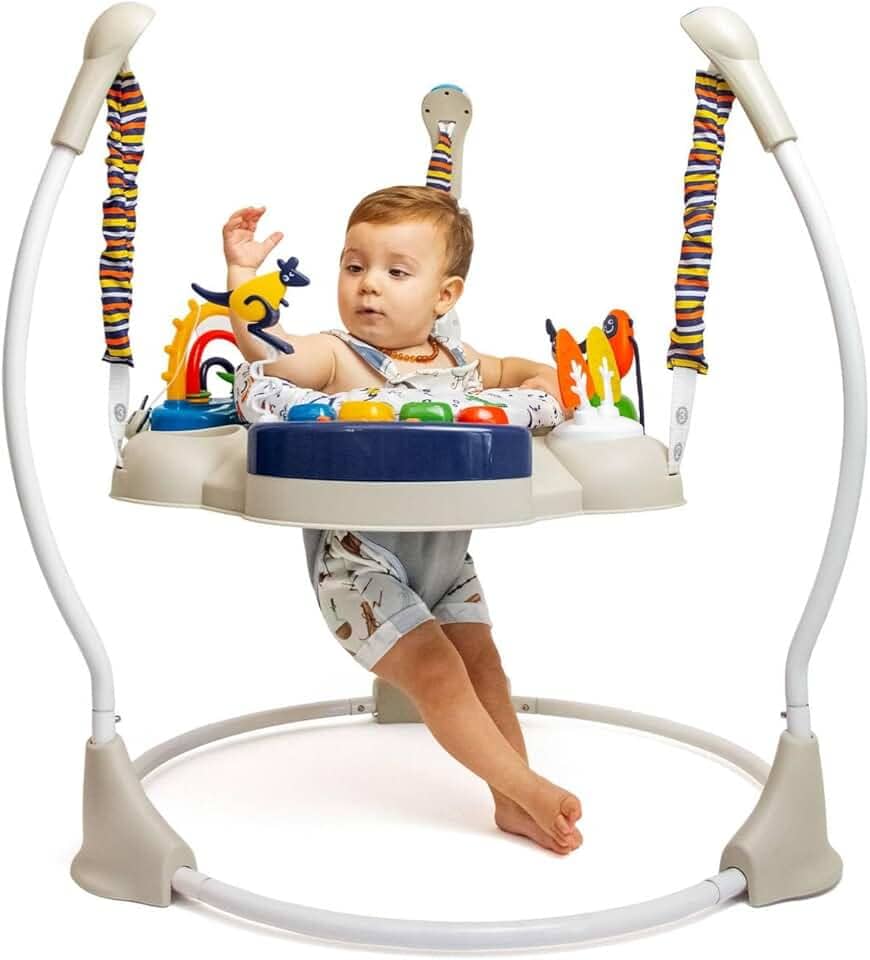 Clingo Jumper Interativo para Bebês com 9 Atividades, Assento Giratório 360°, Altura Ajustável