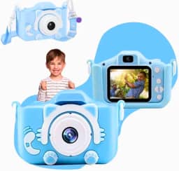 Câmera Infantil HD para Meninos e Meninas – Fotos e Vídeos, Tela LCD 2', Jogos, Filtros e Bateria Recarregável - Azul