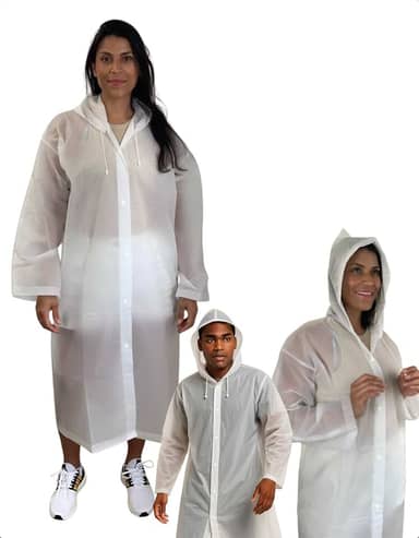 Kit 2 Capa De Chuva EVA Com Capuz Transparente Unissex Impermeável Reforçada Fechamento Botão Feminina Masculina Poncho Reutilizavel Para Evento Show
