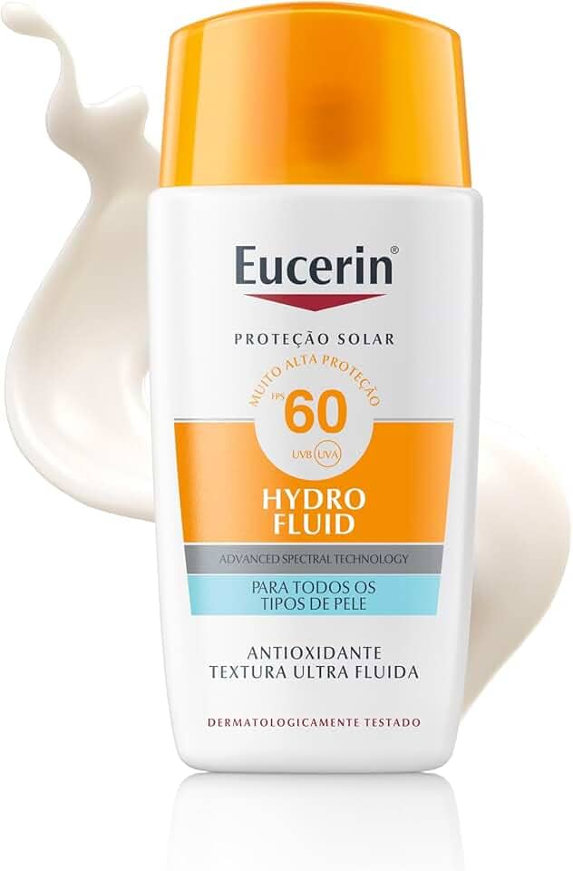 EUCERIN Protetor Solar Facial Ultra Fluido FPS 60 50ml, Hydro Fluid, Antioleosidade, Antioxidante, Rosto, Proteção UVA, UVB e Luz Visível