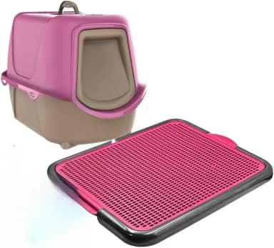 Kit Caixa De Areia Fechada Para Gatos Grande Com Tapete Coletor Pa E Filtro Anti Odor(ROSA - NEW + TAPETE)