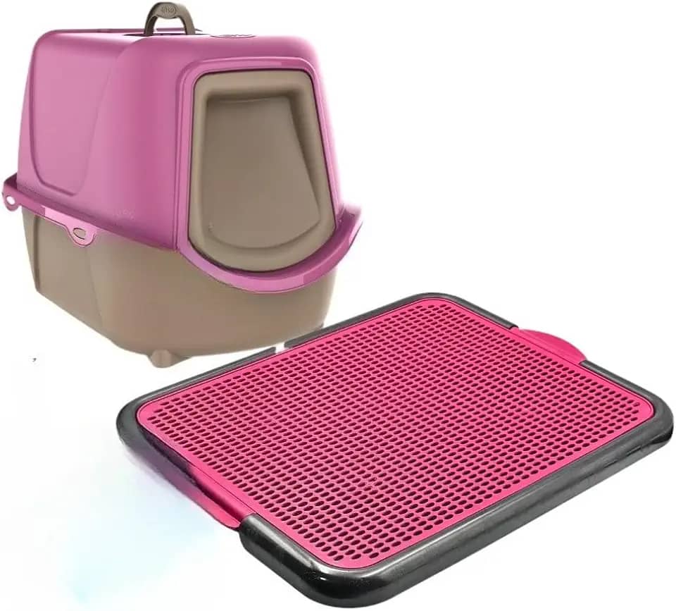 Kit Caixa De Areia Fechada Para Gatos Grande Com Tapete Coletor Pa E Filtro Anti Odor(ROSA - NEW + TAPETE)