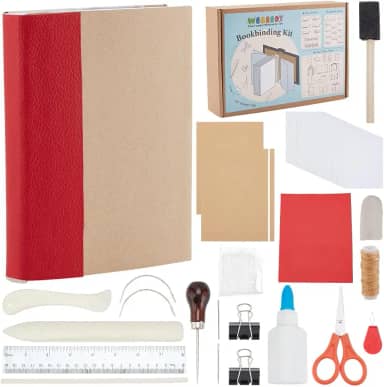 WEBEEDY Kit de encadernação para iniciantes, 64 peças, kit básico de encadernação DIY com instruções para iniciantes, ferramentas completas de encadernação para encadernação DIY, suprimentos de