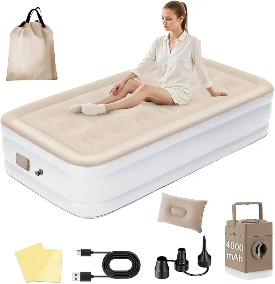 Colchão Inflável de ar Queen Individual High,190cm×95cm×40cm, 2025 NEW Actualizar a Qualidade, com Bomba Rápida Inflação/Deflação, Terno Comfort, Camping, Viagem, Portátil Impermeável