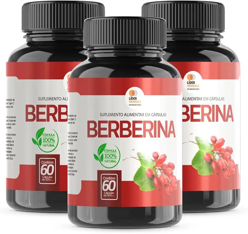 Berberina 500mg – Suplemento Alimentar em Cápsulas (60 cáps) - 3 potes