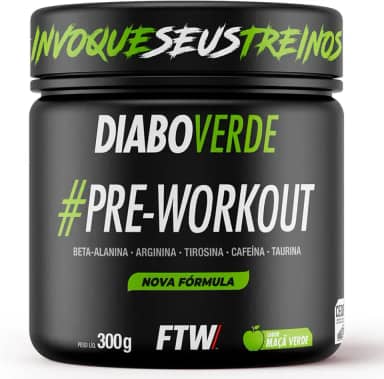 FTW Pré-Treino Diabo Verde em Pó com Cafeína, Aminoácidos Beta‑Alanina e Arginina para Treinos e Atividades Físicas - Pote 300 g (Maça Verde)