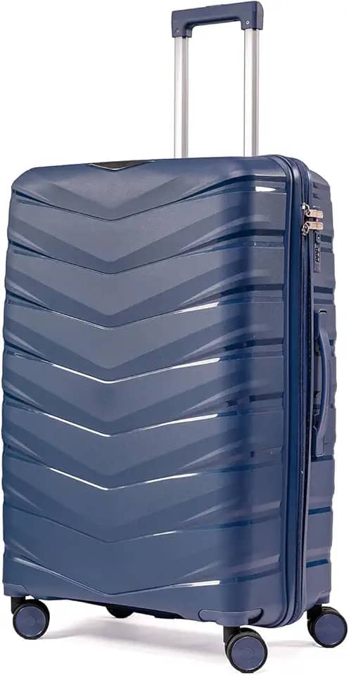 Mala De Viagem Média 23Kg Polipropileno Rodas Duplas 360 Fibra Rígida Tamanho M Leve Resistente Para Despachar (AZUL, MÉDIA)