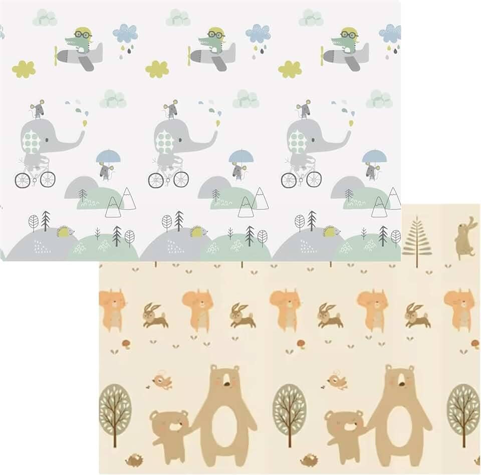 Baby Tapete de Atividades Infantil 8MM Tatame Portátil dos Bebês e Crianças, Dupla Face, Dobrável, Macio, Gigante - Fácil de Guardar (Urso)