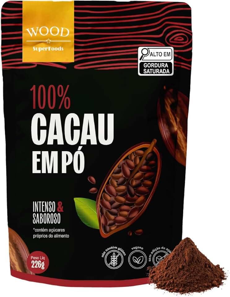 Cacau Em Pó Alcalino Natural 100% Cacau 226g - Wood Superfoods