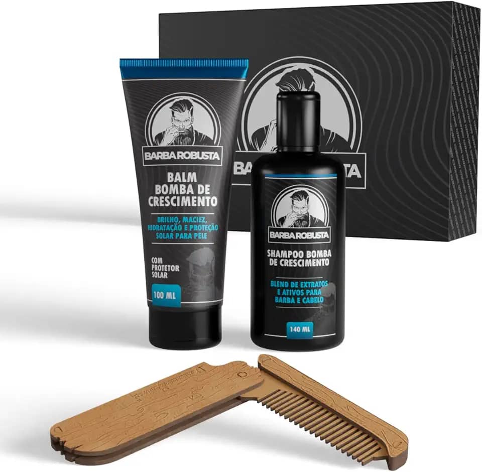 Barba Robusta Kit Para Cuidados da Barba com Balm Shampoo Pente Canivete e Caixa Expositora Produtos para Cuidados e que Estimulam o Crescimento da Barba