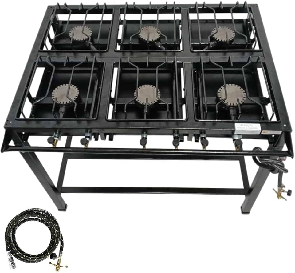 Fogão Industrial 6 Bocas, FERRO FUNDIDO, Base de Aço Carbono, Alta Pressão, 68x95cm