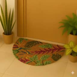 Tapete De Entrada Capacho Fibra de Coco Tapete de Porta Meia Lua Varanda Recepção Casa (MEIA LUA FOLHAGEM)