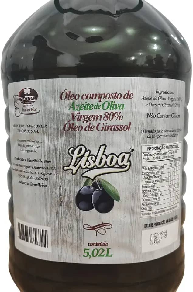 Azeite de Oliva Virgem 80% Nacional 5 Litros Restaurantes Pizzarias Qualidade Premium Lisboa