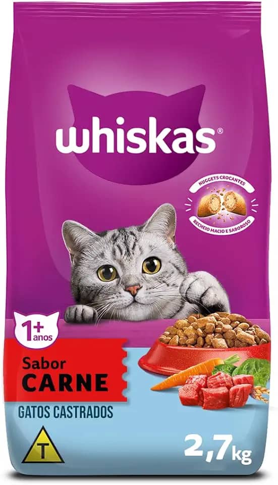 WHISKAS Ração Carne Gatos Adultos Castrados 2,7 kg