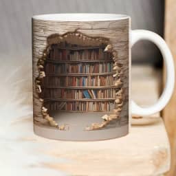 Caneca Xícara Efeito 3d Livros Tendencia Leitor Leitura Biblioteca Presente Para Amigo Amiga