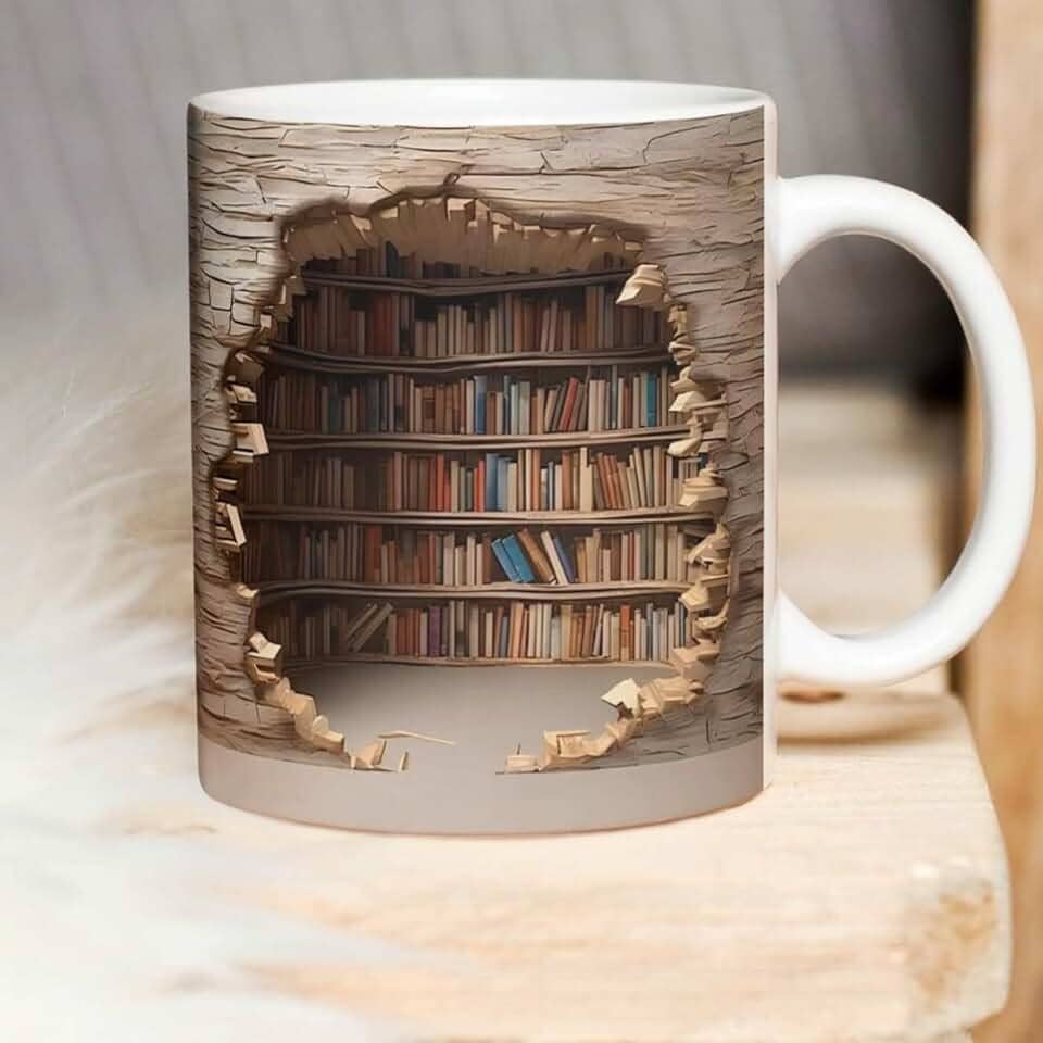 Caneca Xícara Efeito 3d Livros Tendencia Leitor Leitura Biblioteca Presente Para Amigo Amiga