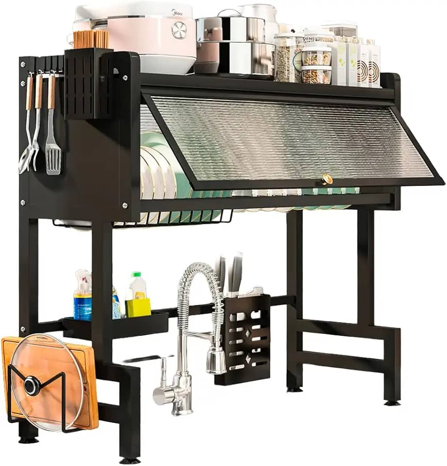 Escorredor de Louça Suspenso com Porta Organizador para Pia Cozinha 65cm Multifuncional Porta Copos Talheres Tábua até 30kg Preto Brinovar