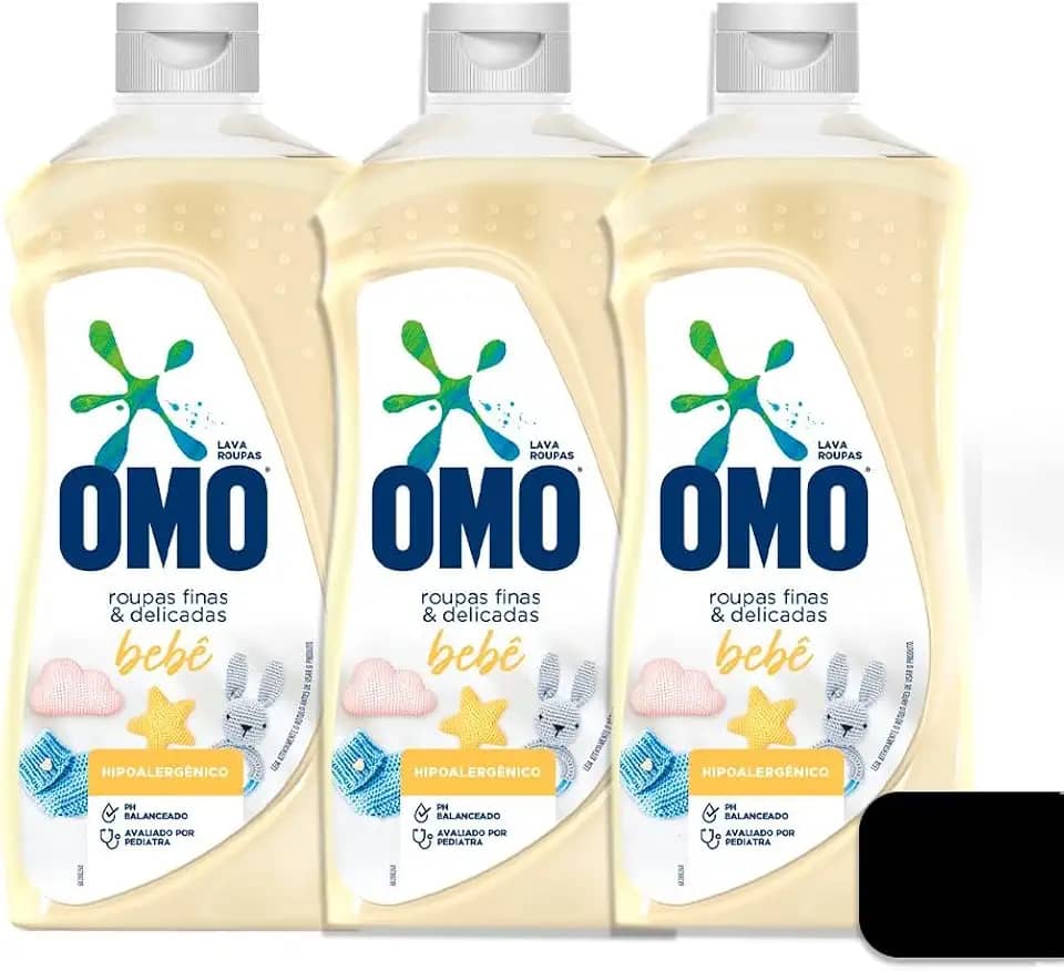 OMO Sabão Líquido para Roupas Finas e Delicadas, Bebê, Hipoalergênico, pH Balanceado, 3 Unidades 450ml