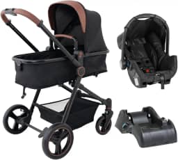 Carrinho de Bebê Ivy TRIO Berço Passeio Moisés com Bebê Conforto e Base Carro Travel System 0 a 15 Kg Preto Caramelo