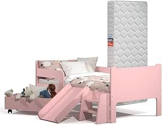 Mini Cama Sonho Kid's Infantil Montessoriana Rosa Com Colchão