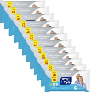 KIT TOALHA UMEDECIDA MASTER WIPES ADULTO HIGIENE DIÁRIA LEVE 480 PAGUE 360 UN