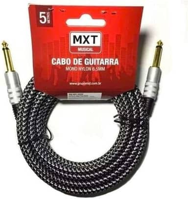 Cabo de Guitarra Mono Nylon P10+P10 5M Preto Com Detalhes Branco