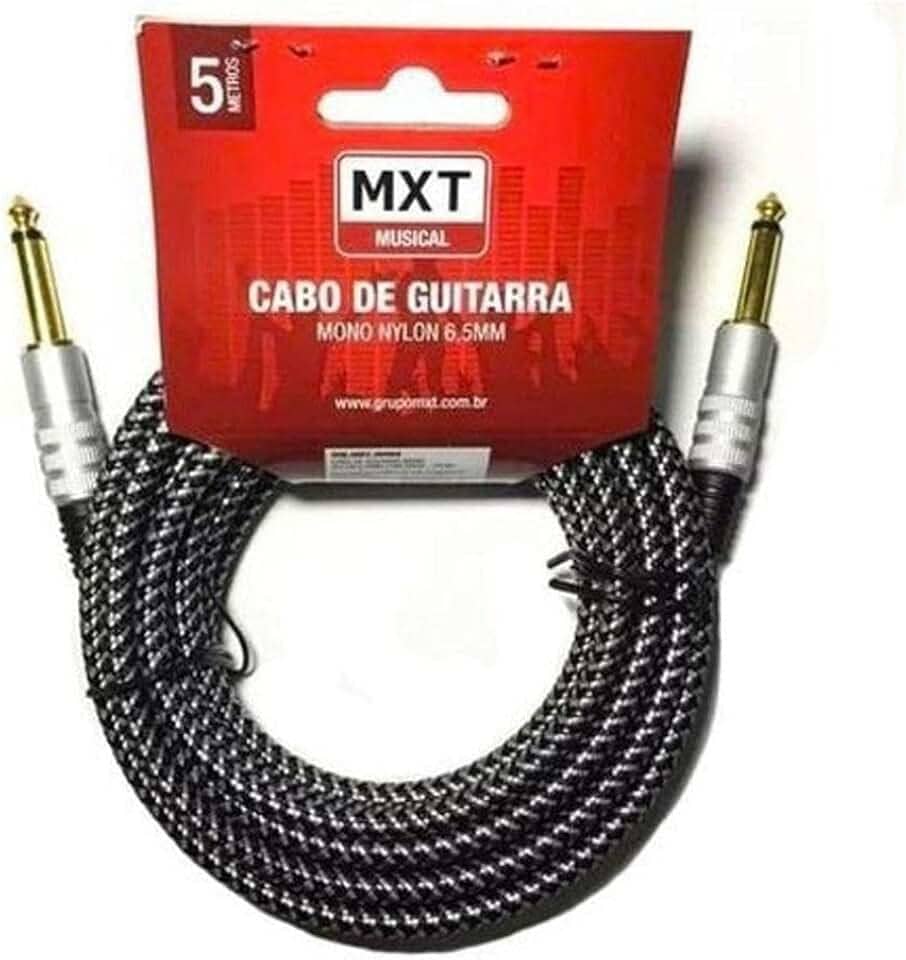 Cabo de Guitarra Mono Nylon P10+P10 5M Preto Com Detalhes Branco