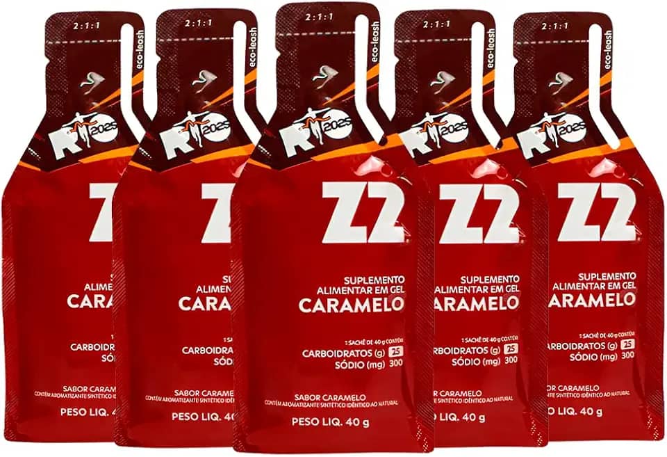Energy Gel Z2 | Z2+ | Edição Especial | Suplemento Alimentar de Carboidratos em Gel Líquido para Atletas de Alto Rendimento - Linha Gameday/LOAD UP - Box 05 Sachês 40g Cada (Box - 05 Saches | 25 Carb, Caramelo MDR)