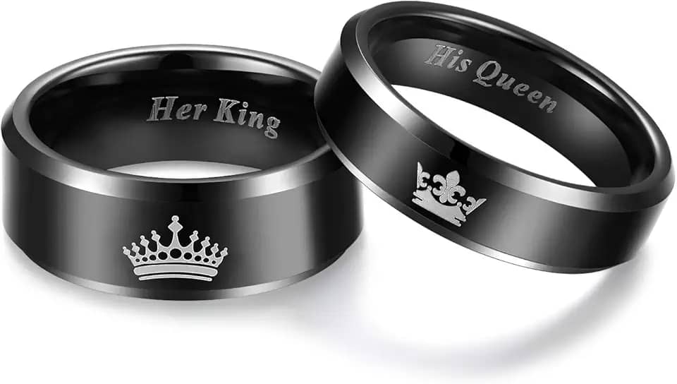 Aliança de casamento de tungstênio preta Her King His Queen com largura 6 mm 8 mm tamanho 6-13 (preço separado)