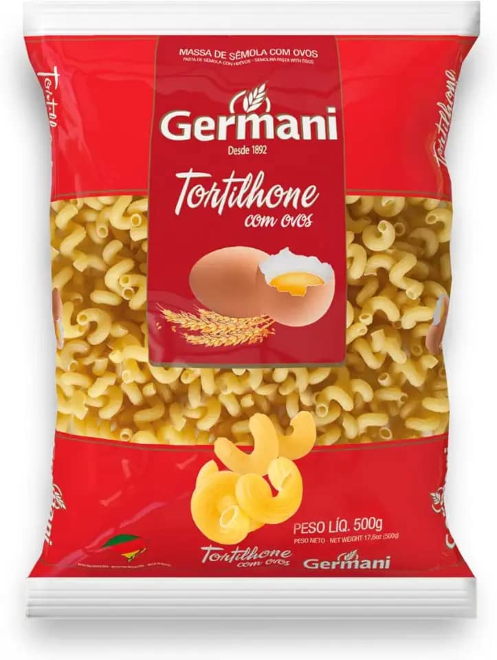 Germani Alimentos Macarrão Tortilhone Com Ovos Germani 500G Massa Tortilhone De Sêmola Com Ovos Pasta Tortiglioni All Uovo Vermelho Ressaltando O Sabor Dos Molhos Receita Caseira Desde 1892