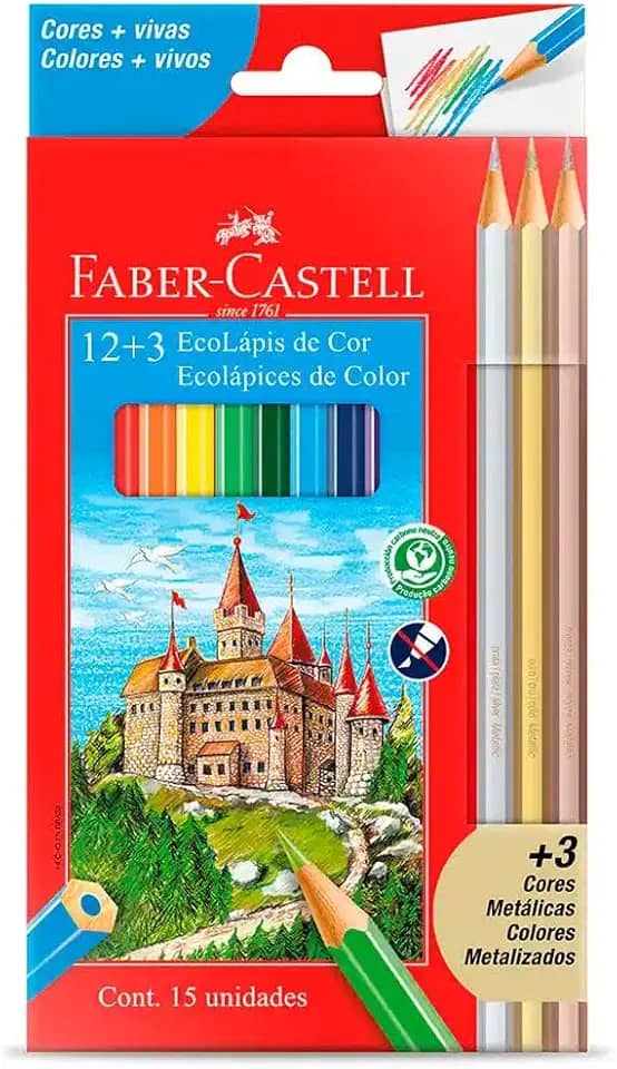 Lápis De Cor, Faber-Castell, Sextavado, 12 Cores + 3 Metálicos, Modelo:120112+3MET, Cor: Multicor