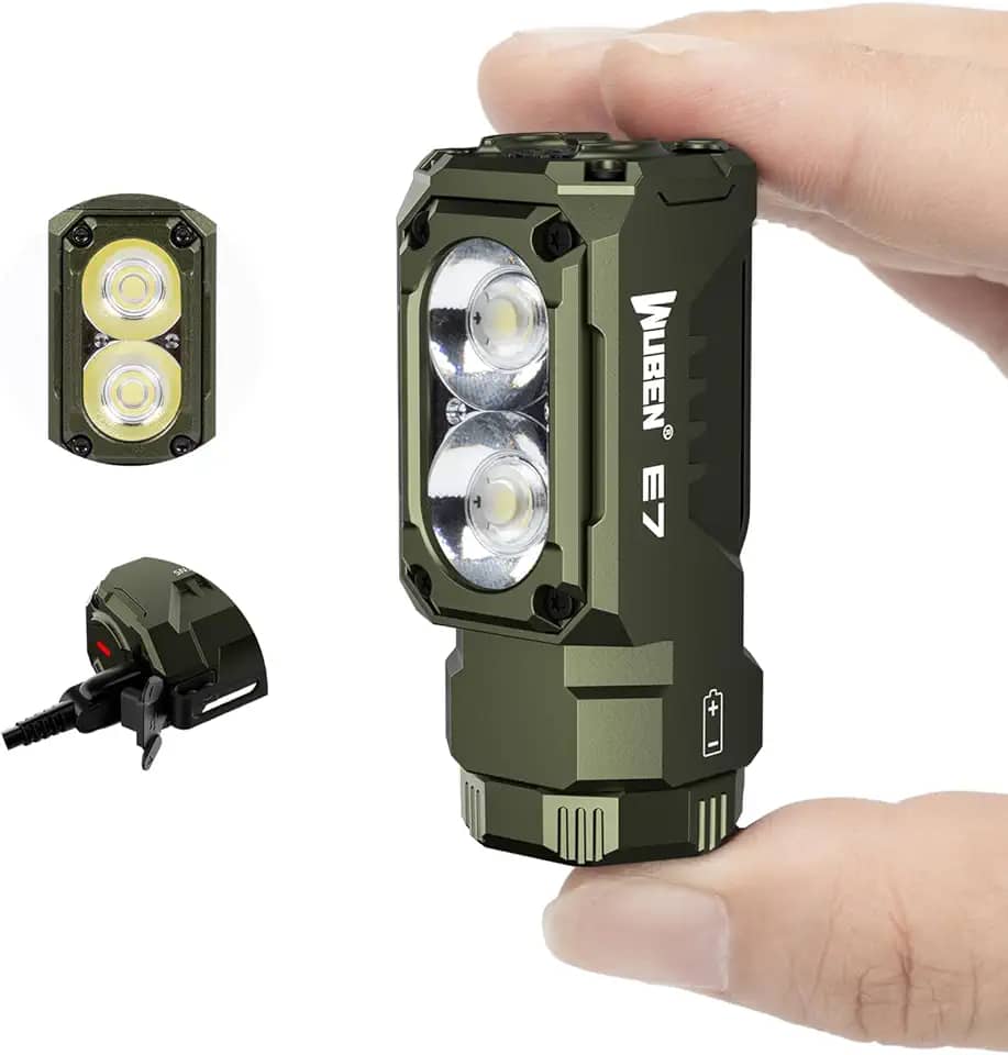 Mini lanterna recarregável de 1800 lúmens com ímã WUBEN E7 - lanterna EDC superbrilhante de 6 modos, LED recarregável Typ-C; lanterna de bolso IP68 para uso com farol, resgate, acampamento