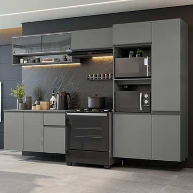 Armário de Cozinha Completa Suspenso 300cm Cinza Nice Madesa 07