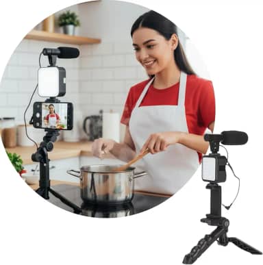 STYD Kit Profissional para Gravação de Vídeos com Tripé, Microfone, Luz LED, Suporte de Celular, Controle Bluetooth, Ideal para Lives, Vlogs e Aulas Online