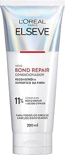 L'Oréal Paris Elseve Bond Repair Condicionador Reparação Molecular com Ácido Cítrico, Sela Cutículas e Reconstrói Ligações, Devolve Força, Brilho e Maciez aos Cabelos Danificados, 200ml