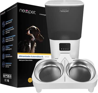 6L Comedouro Elevado para 2 Cäes, WiFi Alimentador Automático Gatos com Controle de Aplicativo, Fonte de Alimentação Dupla