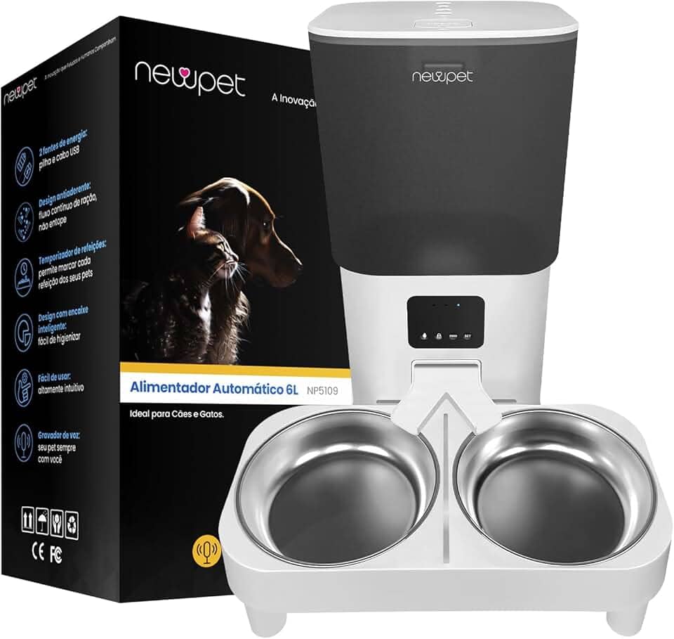 6L Comedouro Elevado para 2 Cäes, WiFi Alimentador Automático Gatos com Controle de Aplicativo, Fonte de Alimentação Dupla