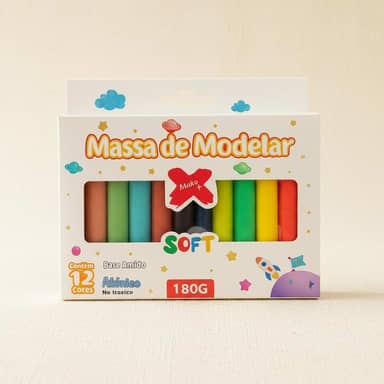 Massinha de Modelar Soft, 12 Cores Sortidas, Base de Amido, Atóxica, 180g, Textura Macia, para Crianças a Partir de 3 Anos