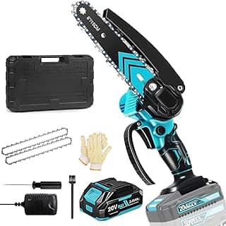 Elyblo 6 Polegadas Mini Motosserra a Bateria, 110-220V, Serra Eletrica Portatil motosserra a bateria, Motoserra Com Trava de Segurança, para Poda de Galhos, Corte de Madeira, 1 Bateria