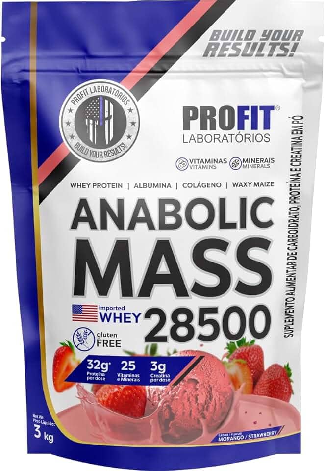 Hipercalóricos Anabolic Mass 28500 Bulking Refil 3kg- Profit Laboratórios (3000g, Morango)