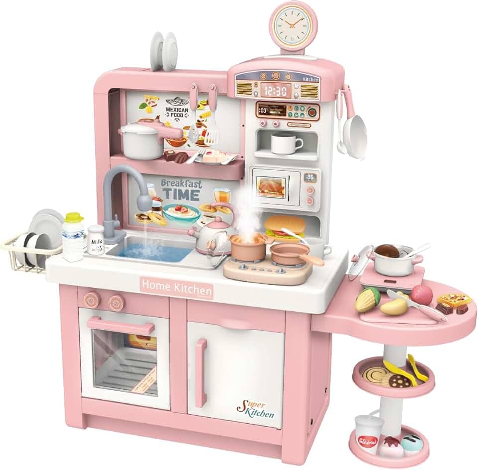 Replay Kids Cozinha Infantil Completa Forno e Fogão Grande Interativa Com Som, Luz, Fumaça e Torneira com Água Master Cook Rosa