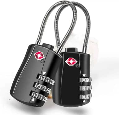 Pacote com 2 cadeados de bagagem aprovados pela TSA, cadeado de cabo de viagem combinado, cadeado impermeável de 3 dígitos, bloqueio reinicializável sem chave aceito pela TSA para armários, bolsas