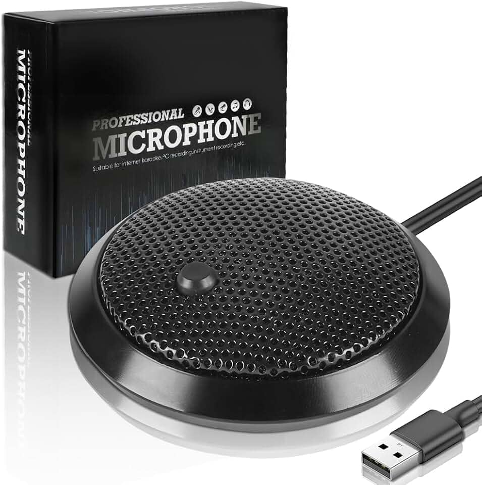 Microfone de Mesa para pc, Microfone de Conferência USB, Microfone Condensador Omnidirecional de 360° com Tecla Silenciosa